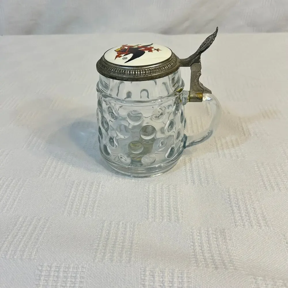 Anheuser Busch Clear Hob Nail Beer Stein w Pewter Lid BMF Bierseidel W Germany